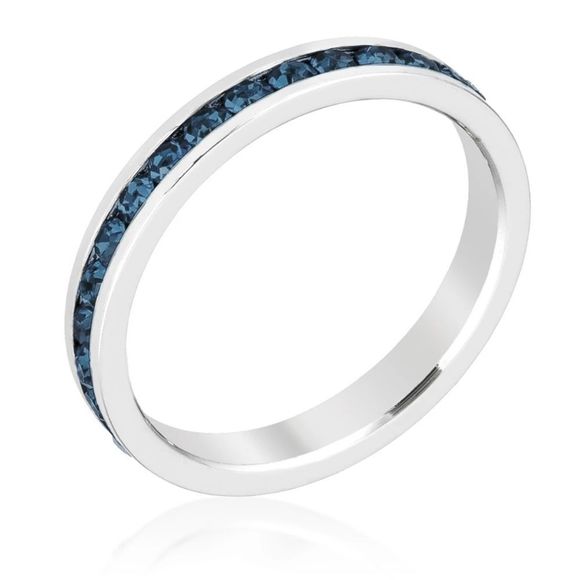 Eternity Ring with Blue Swarovski Crystal Elements December Stackable - Picture 2 of 3
